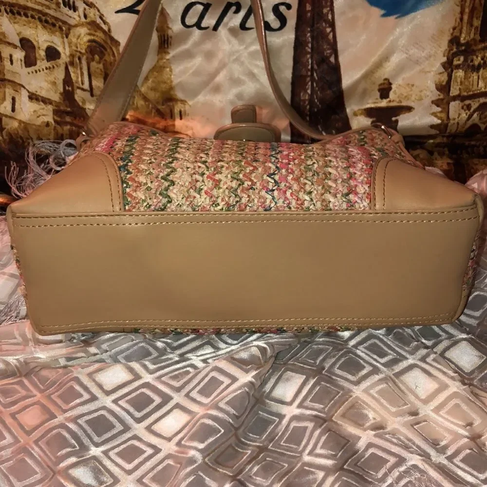 Croft & Barrow Tan Multicolored Faux Leather Straw Hobo Bag